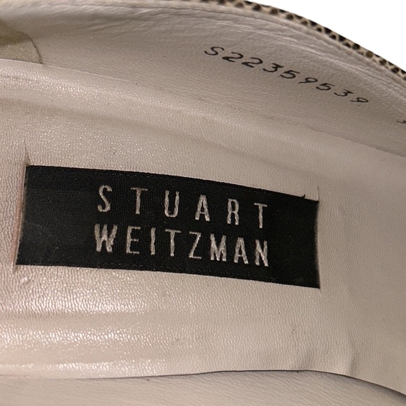 Stuart Weitzman Vintage Metallic Gold Faux Snakeskin Block Kitten Heels - 9 - Picture 12 of 14